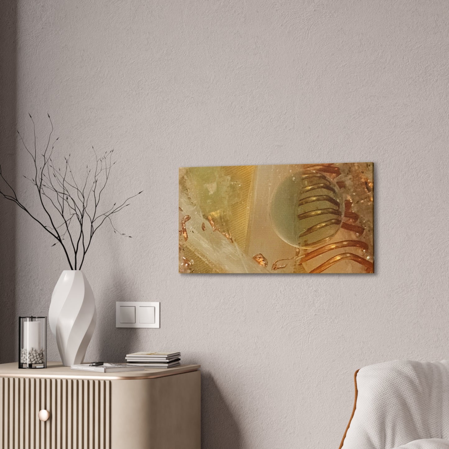 Abstract Gold Orb Wall Art Canvas Stretched | Metallic Texture Home Decor