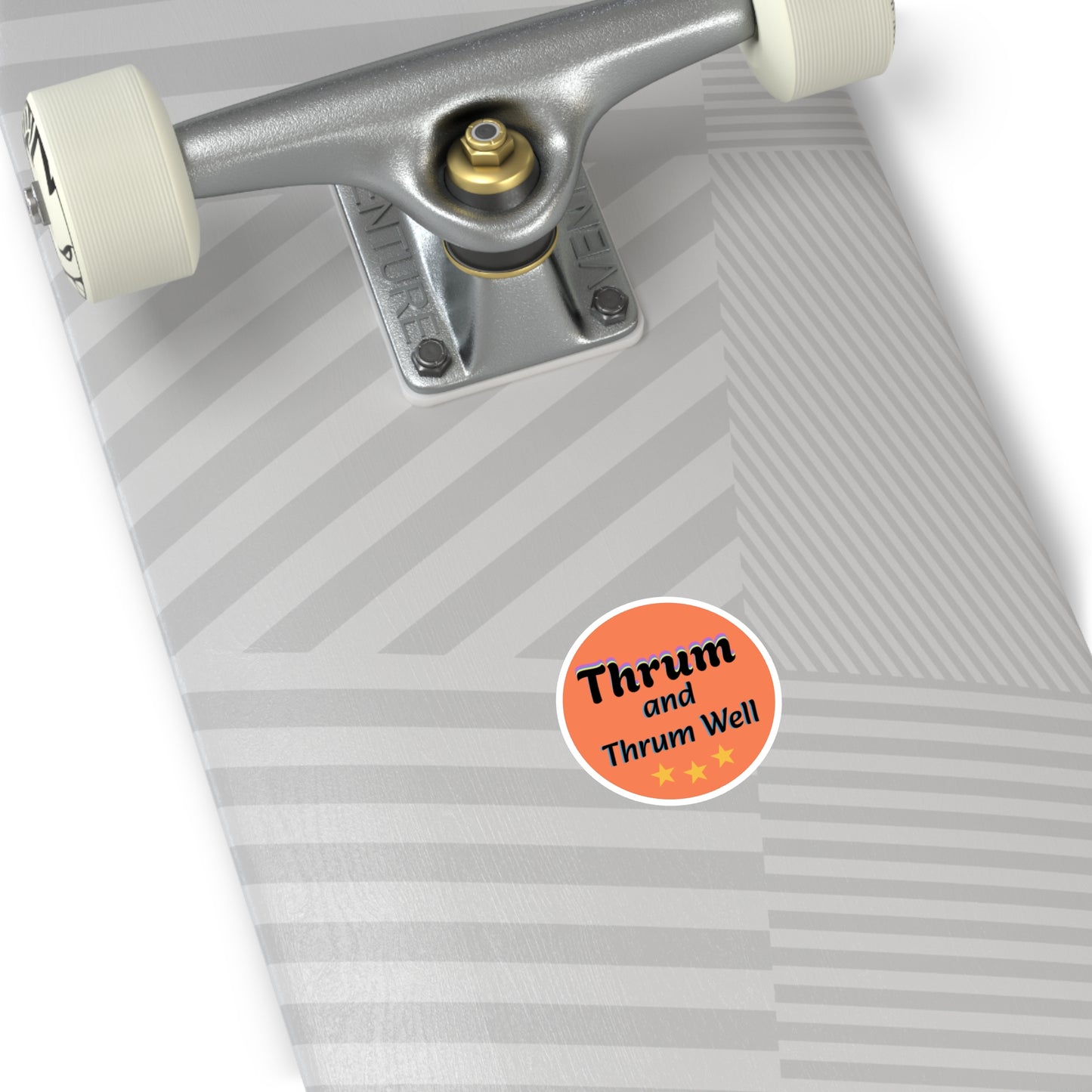 Thrum and Thrum Well Round Sticker | Orange Retro Text, 3 Stars