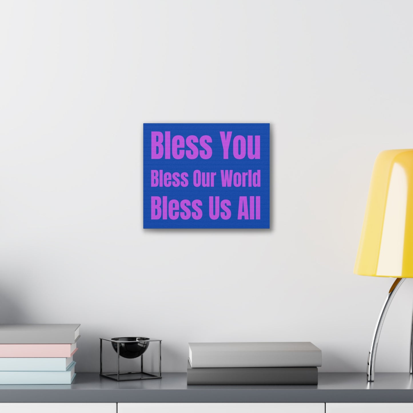 Blessing Canvas Wall Art Blue/Purple: 'Bless You, Bless Our World, Bless Is All' Print