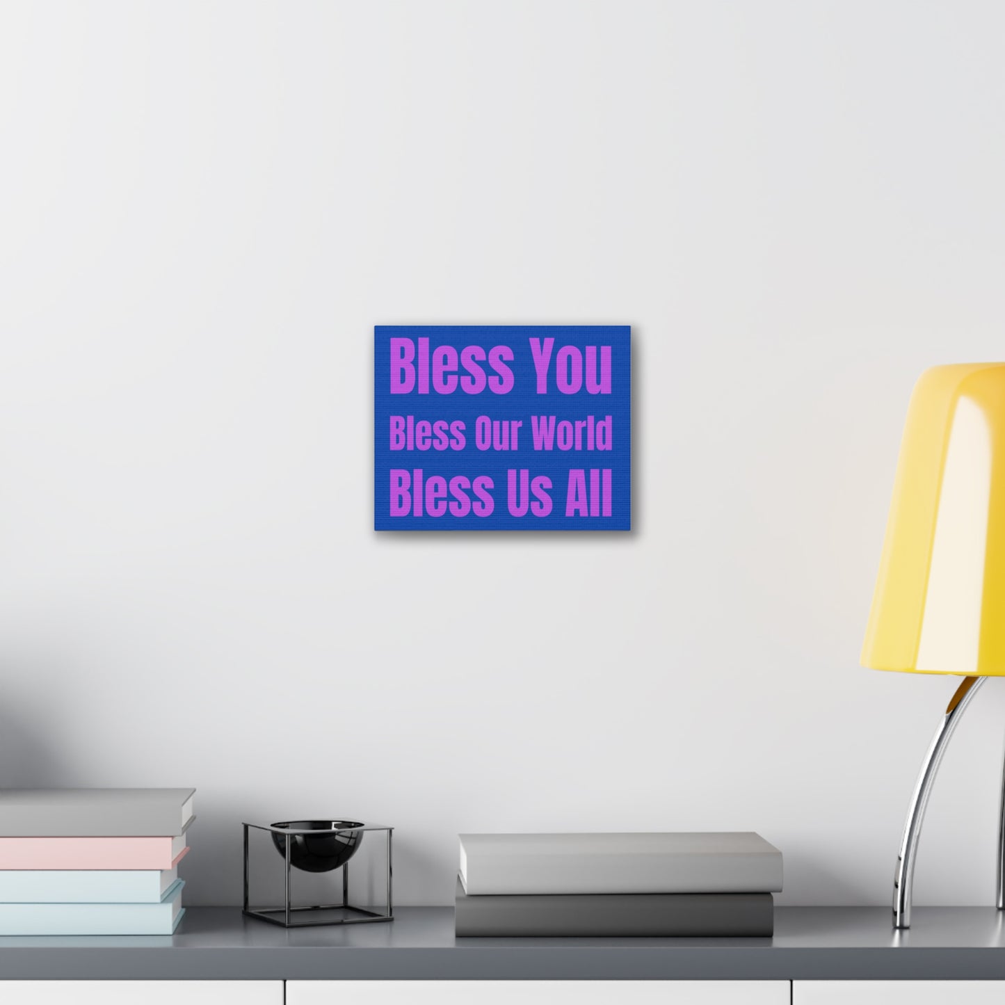 Blessing Canvas Wall Art Blue/Purple: 'Bless You, Bless Our World, Bless Is All' Print