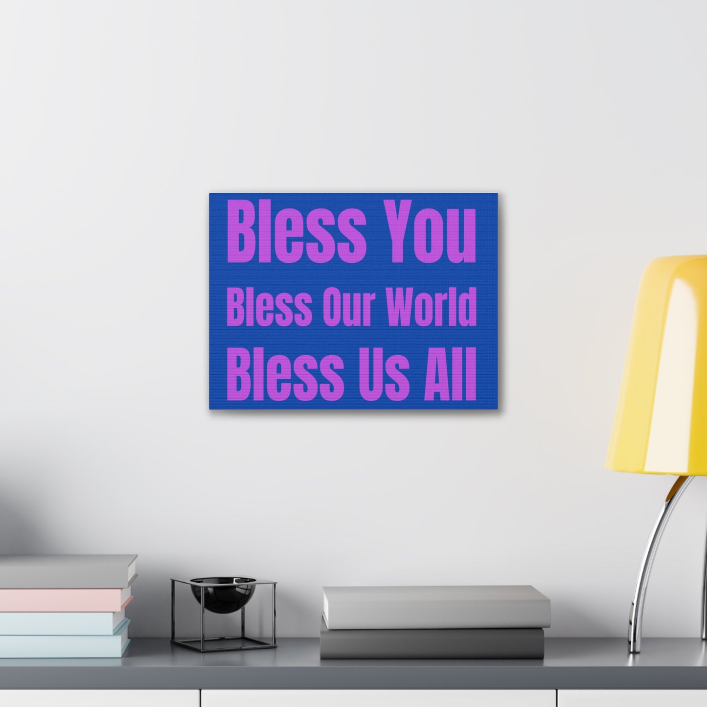 Blessing Canvas Wall Art Blue/Purple: 'Bless You, Bless Our World, Bless Is All' Print